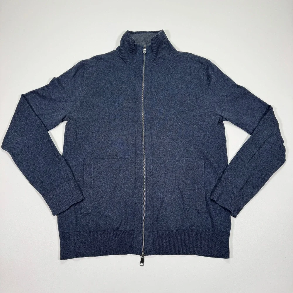 Banana Republic Silk Cashmere Full Zip Mock Neck Sweater Mens Medium Navy Blue